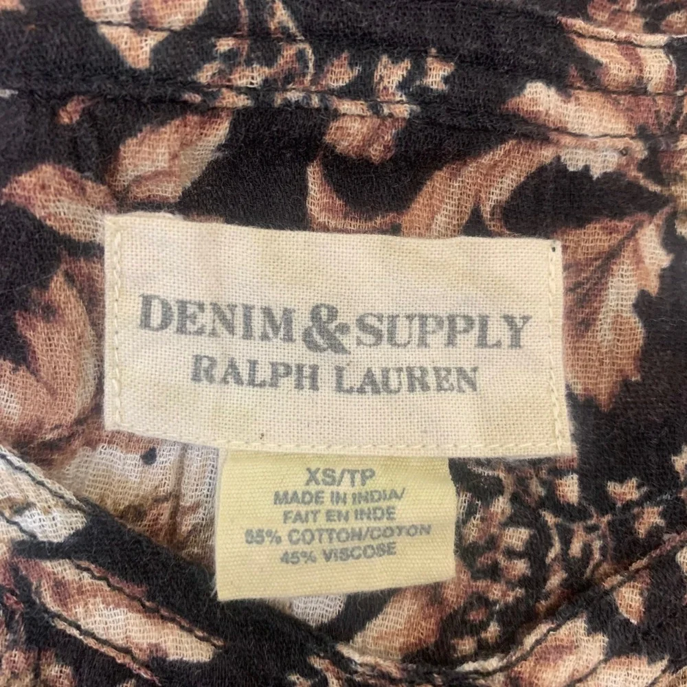 Denim & Supply Ralph Lauren Womens XS Floral Pintuck Short Sleeve Blouse Black‎